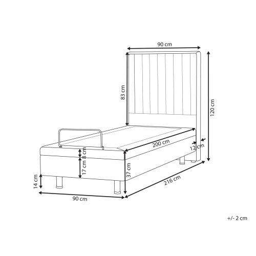 Beliani Adjustable Bed Fabric CASTELLAN 90 x 200 cm (EU Single) Dark Grey 2