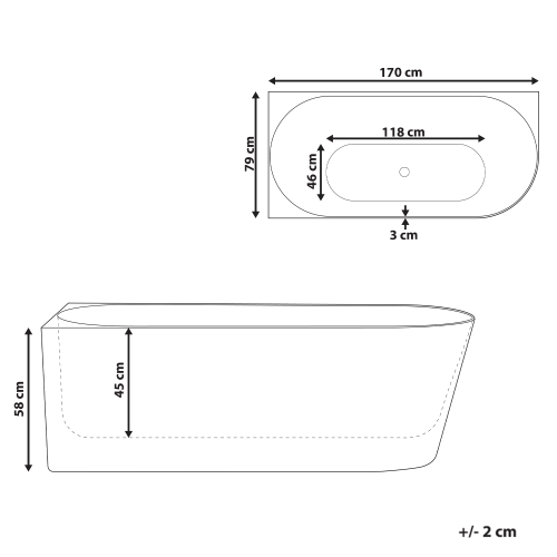 Beliani Corner Bath RENACA Right Hand 1700 x 790 mm White 2