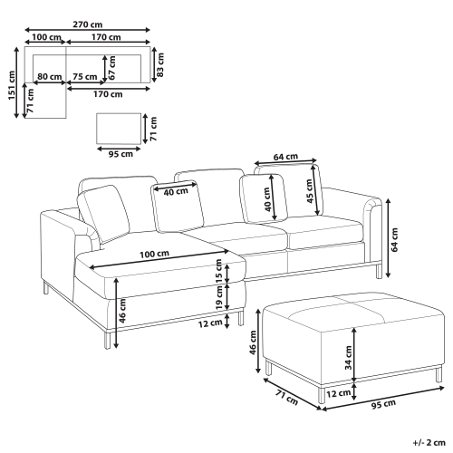 Beliani Corner Sofa OSLO with Ottoman Fabric Beige Right Hand 2