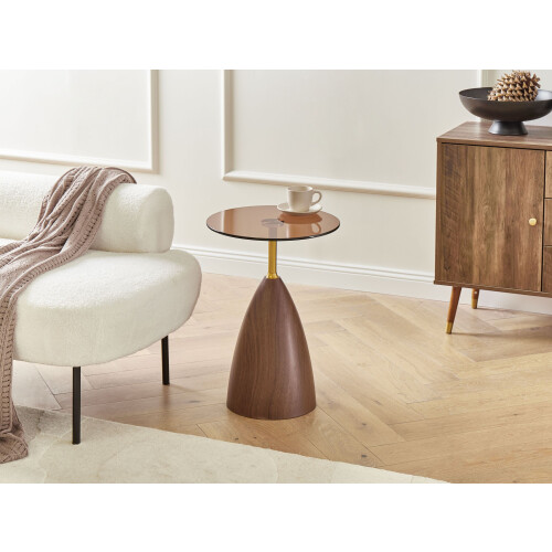 Beliani Side Table WALLIS Tempered Glass Brown 1