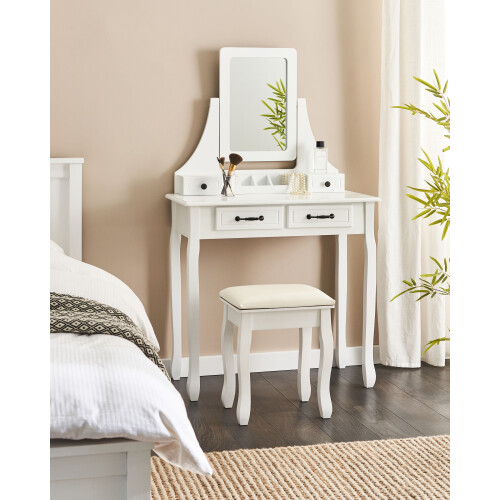 Beliani Dressing Table with Mirror and Stool RAYON White 1