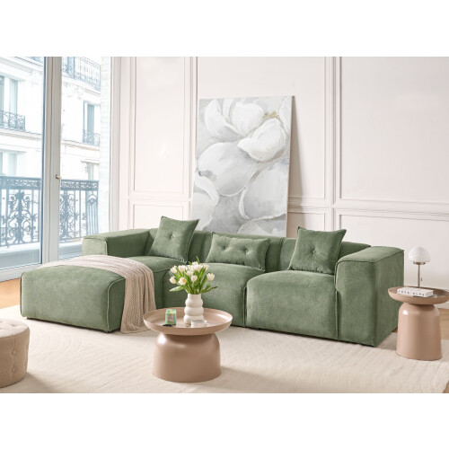 Beliani Corner Sofa 3 Seater DOLVA Chenille Dark Green Right Hand 1