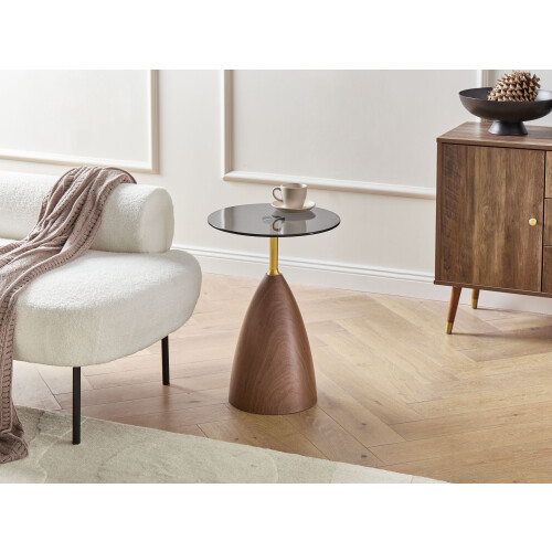Beliani Side Table WALLIS Tempered Glass Brown/ Black 1