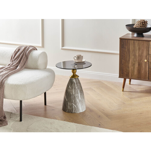 Beliani Side Table CADY Tempered Glass Black Marble 1