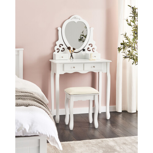 Beliani Dressing Table with Mirror and Stool DIVA White 1