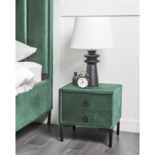 Beliani 2 Drawer Bedside Table SEZANNE Velvet Dark Green 1