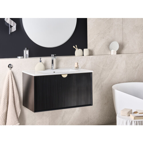 Beliani Wall Mounted Vanity Unit with Basin BONAIRE Black 1
