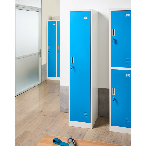 Beliani Single Door Storage Locker ATHLETE Metal White/ Blue 1