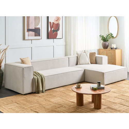 Beliani Corner Sofa 3 Seater VERNON Fabric Light Beige Left Hand 1