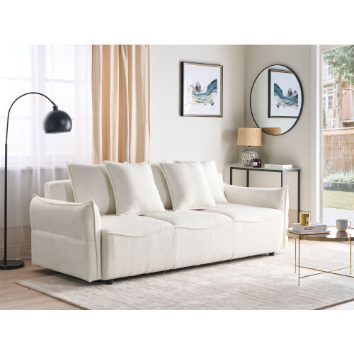 Beliani Sofa Bed 3 Seater KRAMA Boucle White with Storage 1