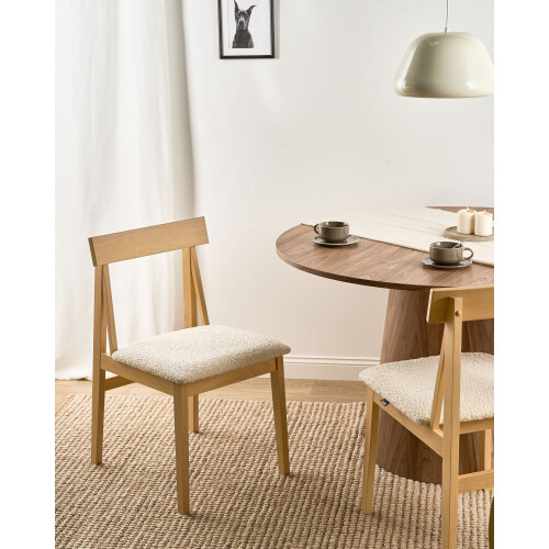 Beliani Set of 2 Dining Chairs ISLE Wood Light Brown/ Beige 1