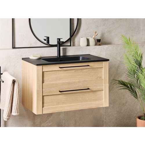 Beliani Vanity Unit with Basin 80 cm Light Brown TARIJA 1