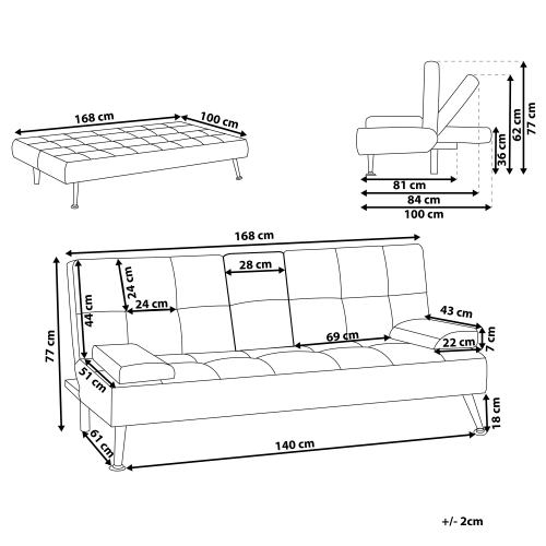 Beliani Sofa Bed 3 Seater ROXEN Fabric Light Beige 2