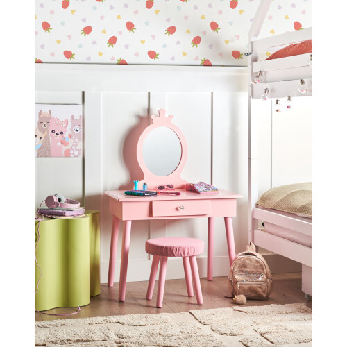Beliani Kids Vanity Table with Stool MARGIE Pink 1
