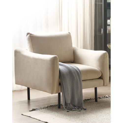 Beliani Armchair VINTERBRO Velvet Light Beige 1