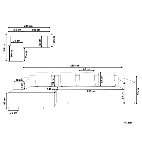 Beliani Corner Sofa 4 Seater LUNGO Corduroy Off-White Right Hand 2