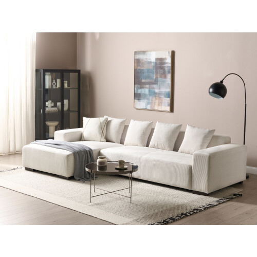 Beliani Corner Sofa 4 Seater LUNGO Corduroy Off-White Right Hand 1