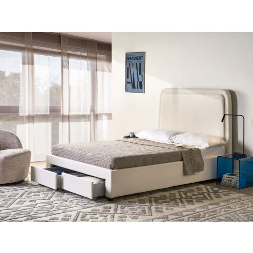 Beliani Bed with Storage Drawers SARDENT Boucle Off-White 140 x 200 cm (EU Double) 1