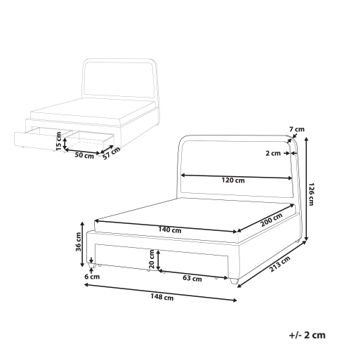 Beliani Bed with Storage Drawers SARDENT Boucle Off-White 140 x 200 cm (EU Double) 2