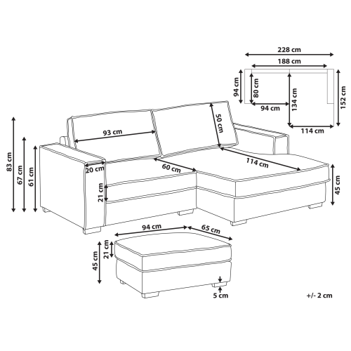 Beliani Corner Sofa KOLDING Boucle Light Beige with Ottoman Left Hand 2