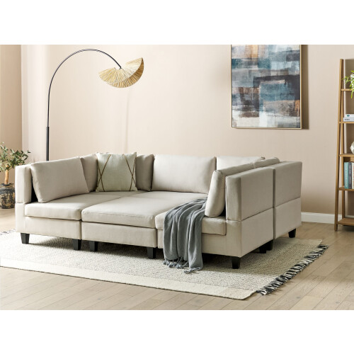 Beliani Modular U-Shape Sofa 5 Seater UNSTAD with Ottoman Fabric Light Beige 2