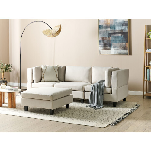 Beliani Modular Sofa 3 Seater UNSTAD with Ottoman Fabric Light Beige 1
