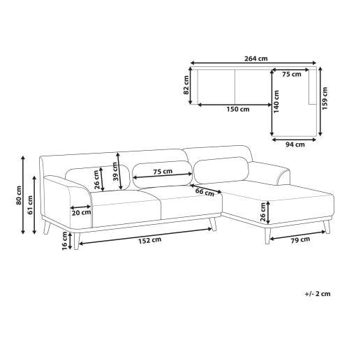 Beliani Corner Sofa 3 Seater SIMOS Corduroy Light Beige Left Hand 2
