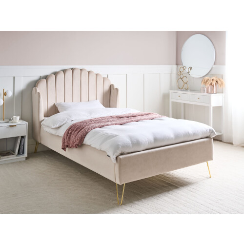 Beliani Bed Fabric AMBILLOU 120 x 200 cm (EU Small Double) Light Beige 1