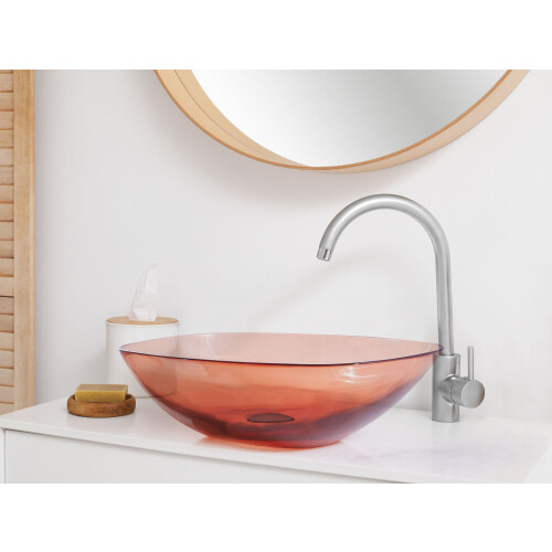 Beliani Countertop Basin MOENGO 540 x 360 mm Solid Surface Light Red 2