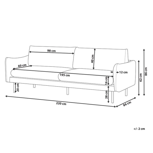 Beliani Sofa 3 Seater VINTERBRO Velvet Grey 2