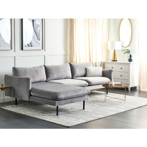 Beliani Corner Sofa 4 Seater VINTERBRO Velvet Grey Right Hand 2