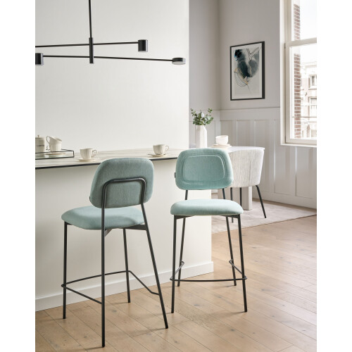 Beliani Set of 2 Bar Chairs DUETTE Fabric Light Blue 1