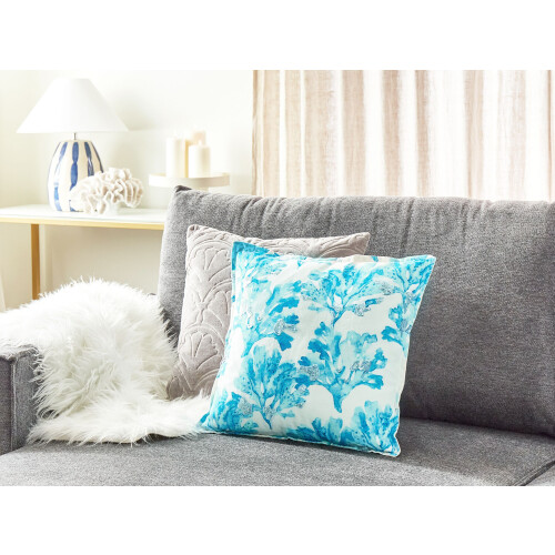 Beliani Throw Cushion ROCKWEED 45 x 45 cm Cotton White Floral Pattern 1
