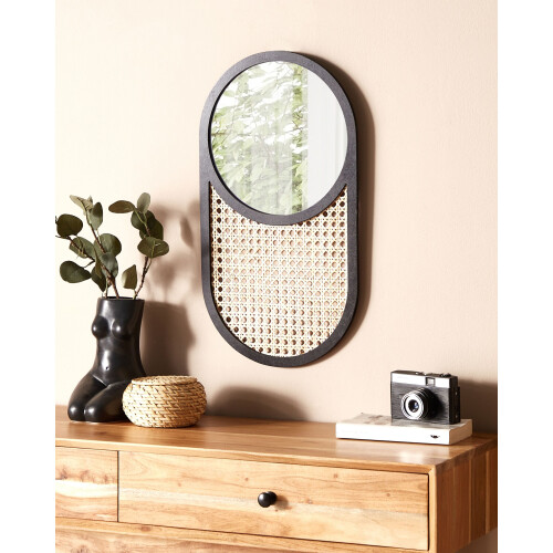 Beliani Wall Mirror BALEAL 30 cm 56 cm Rattan Natural 1