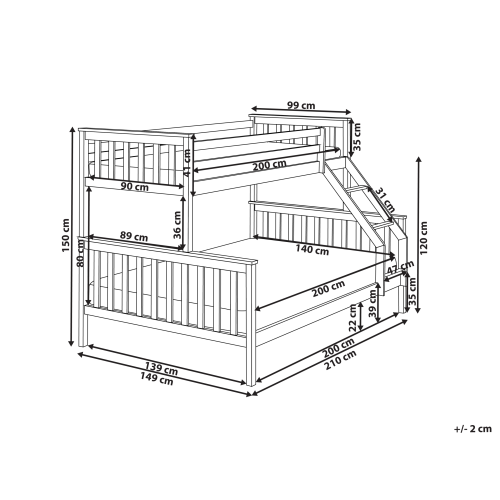 Beliani Bunk Bed Pine Wood BIERNE 90/140 x 200 cm (EU Single Over Double) Light Brown 2