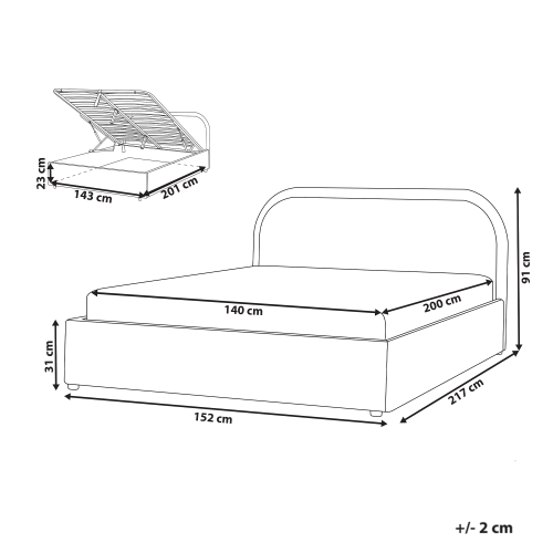 Beliani Ottoman Bed QUILLIEN Chenille Light Beige 140 x 200 cm (EU Double) 2