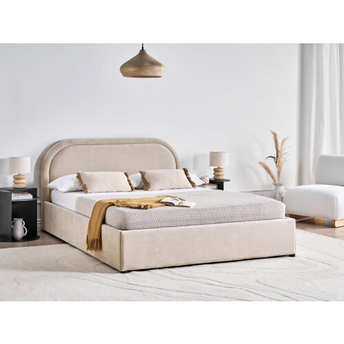 Beliani Ottoman Bed QUILLIEN Chenille Light Beige 140 x 200 cm (EU Double) 1