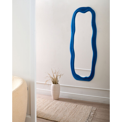 Beliani Wall Mirror BEAUNE 56 cm x 160 cm Velvet Blue 2