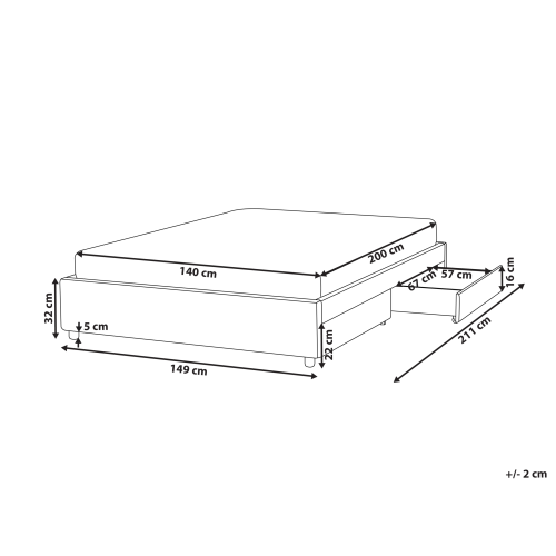 Beliani Bed with Storage Drawers without Headboard PRADES Fabric Light Grey 140 x 200 cm (EU Double) 2