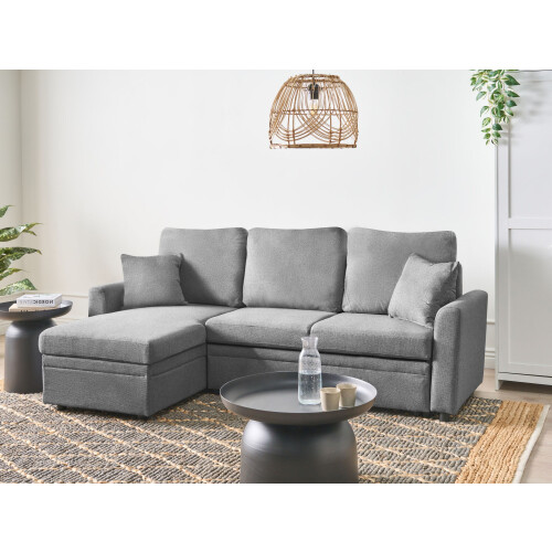 Beliani Corner Sofa Bed NASSJO Faux Linen Grey Right Hand 1