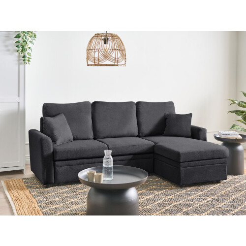 Beliani Corner Sofa Bed NASSJO Faux Linen Black Left Hand 1