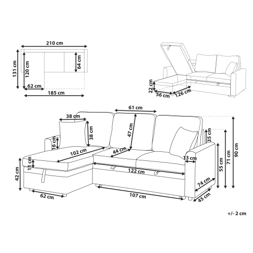 Beliani Corner Sofa Bed NASSJO Faux Linen Grey Right Hand 2