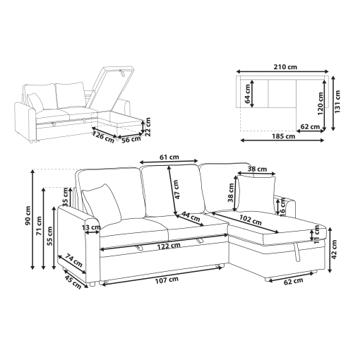 Beliani Corner Sofa Bed NASSJO Faux Linen Black Left Hand 2
