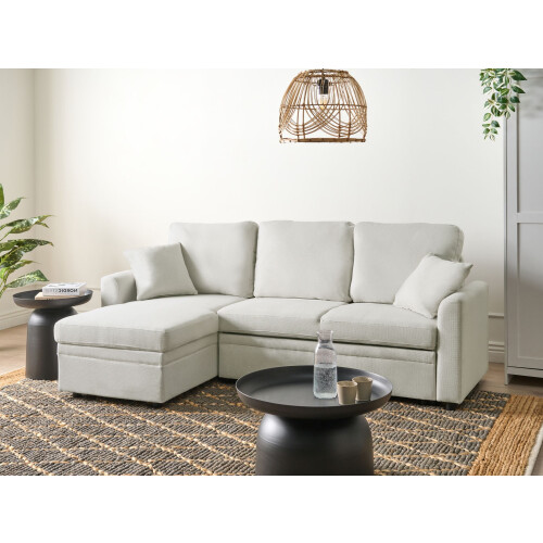 Beliani Corner Sofa Bed NASSJO Faux Linen Off-White Right Hand 1