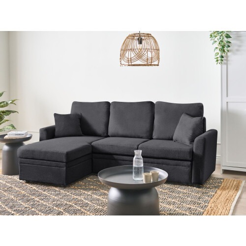 Beliani Corner Sofa Bed NASSJO Faux Linen Black Right Hand 1