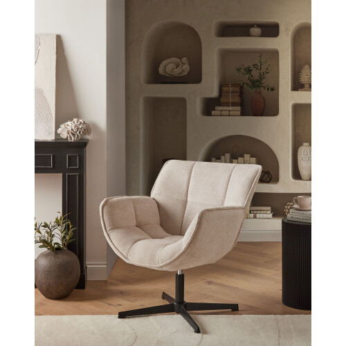 Beliani Swivel Armchair AUMA Fabric Light Beige 1