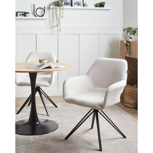 Beliani Set of 2 Dining Chairs CINEY Fabric Light Beige 1