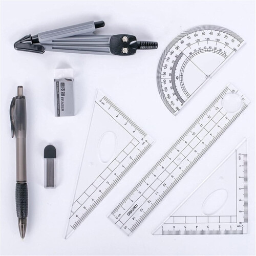 Math Geometry Kit Sets Protractor Drawing Triangle Eraser Compass Set 2