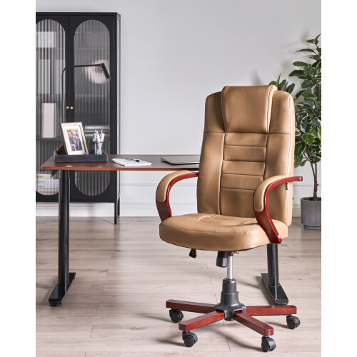 Beliani Massage Chair DIAMOND with Heating Leather Light Brown 1