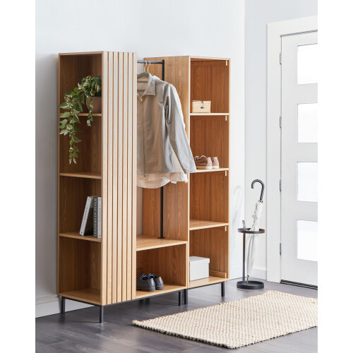 Beliani 9 Shelf Open Wardrobe LEANDRO Light Brown 1